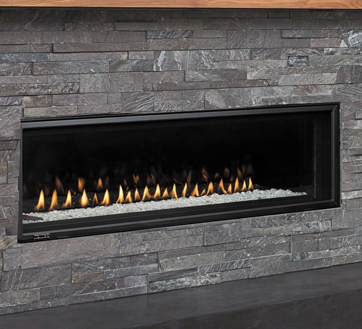 Delray contemporary linear direct vent gas fireplace in 48" width with glass media.