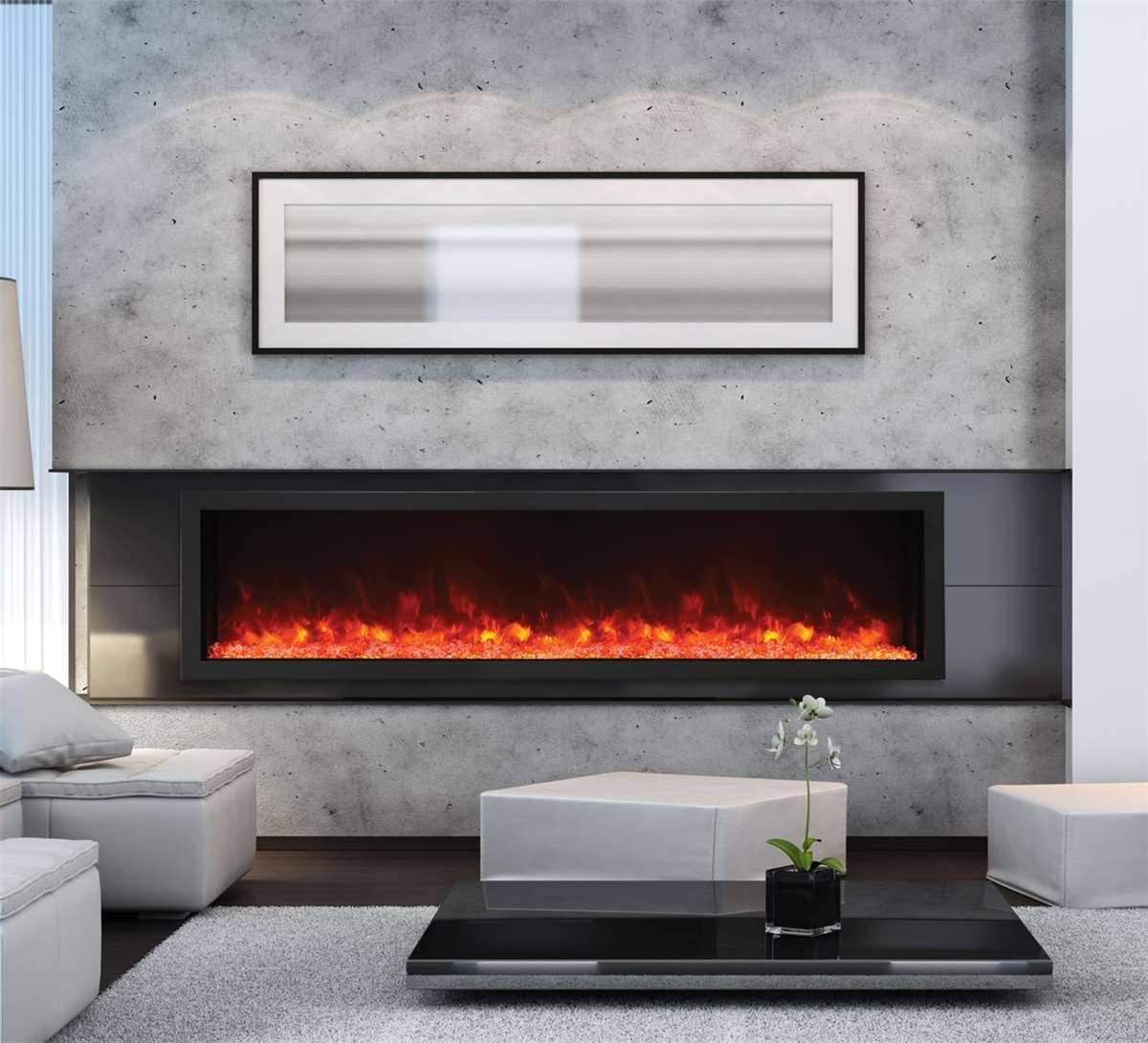 Amantii DEEP-XT electric wall-mount fireplace, 88" width.