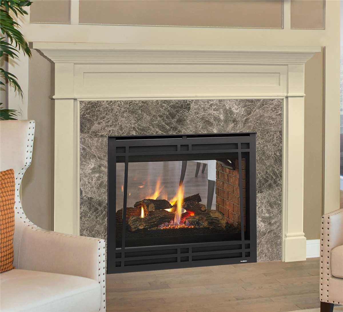 Heatilator See-Through direct vent gas fireplace with Craftsman front.