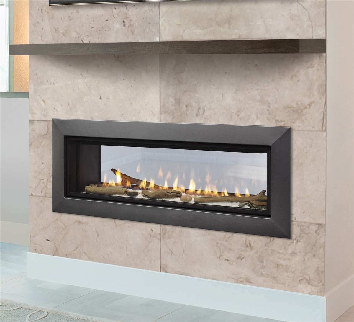 Majestic Echelon II See-Through direct vent gas fireplace.