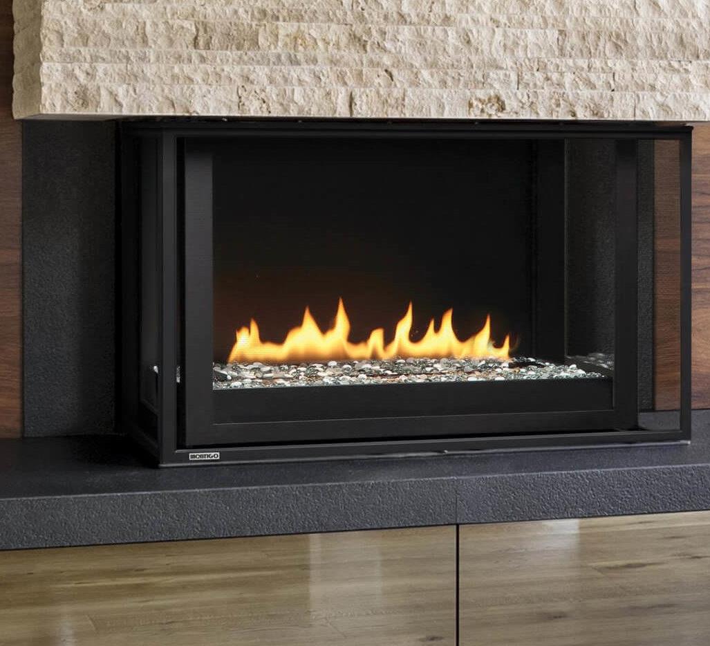 Divine Bay modern gas fireplace (HL38PR) with Ice fireglass.