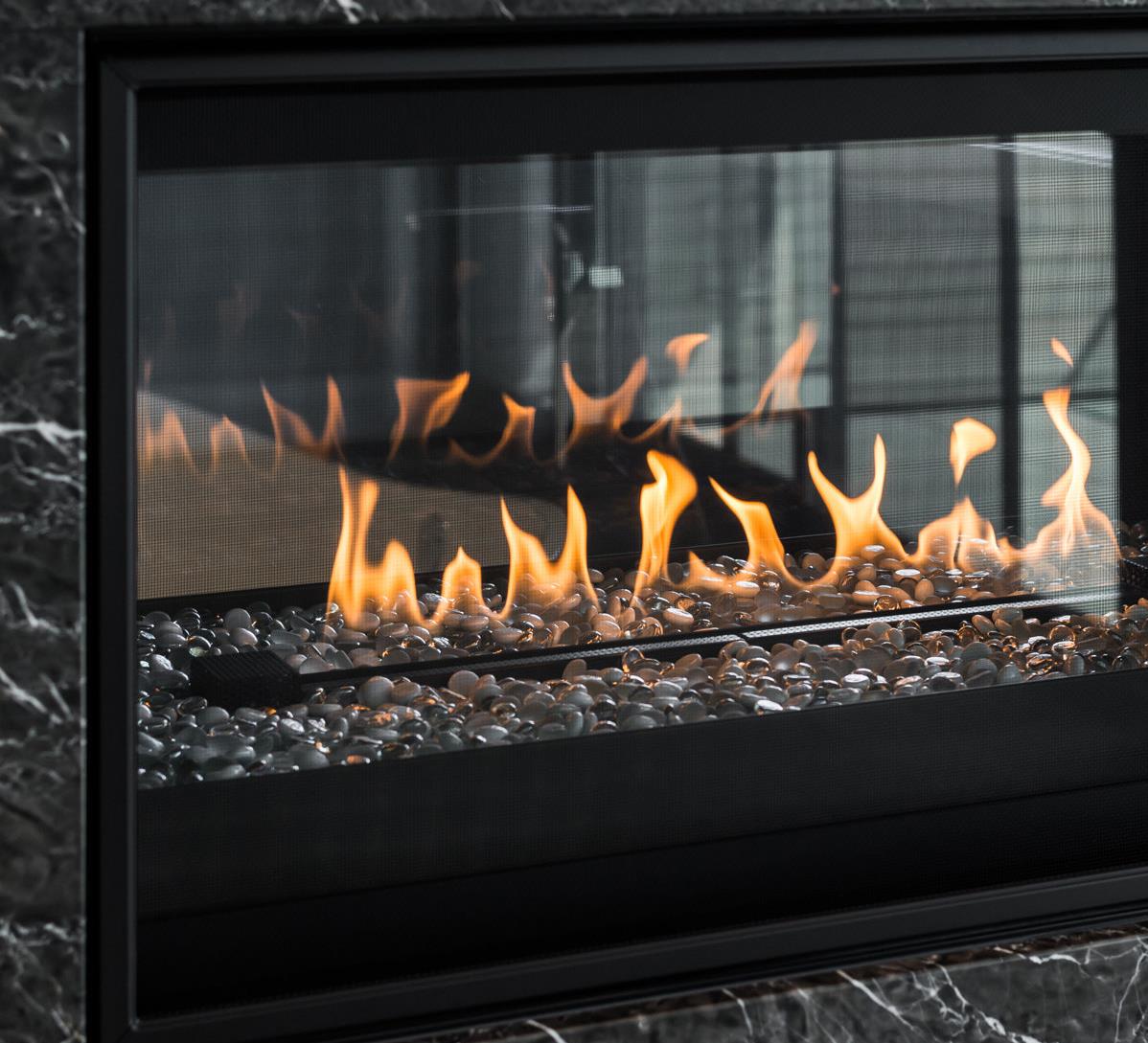 Phenom L42FSD see-through gas fireplace.