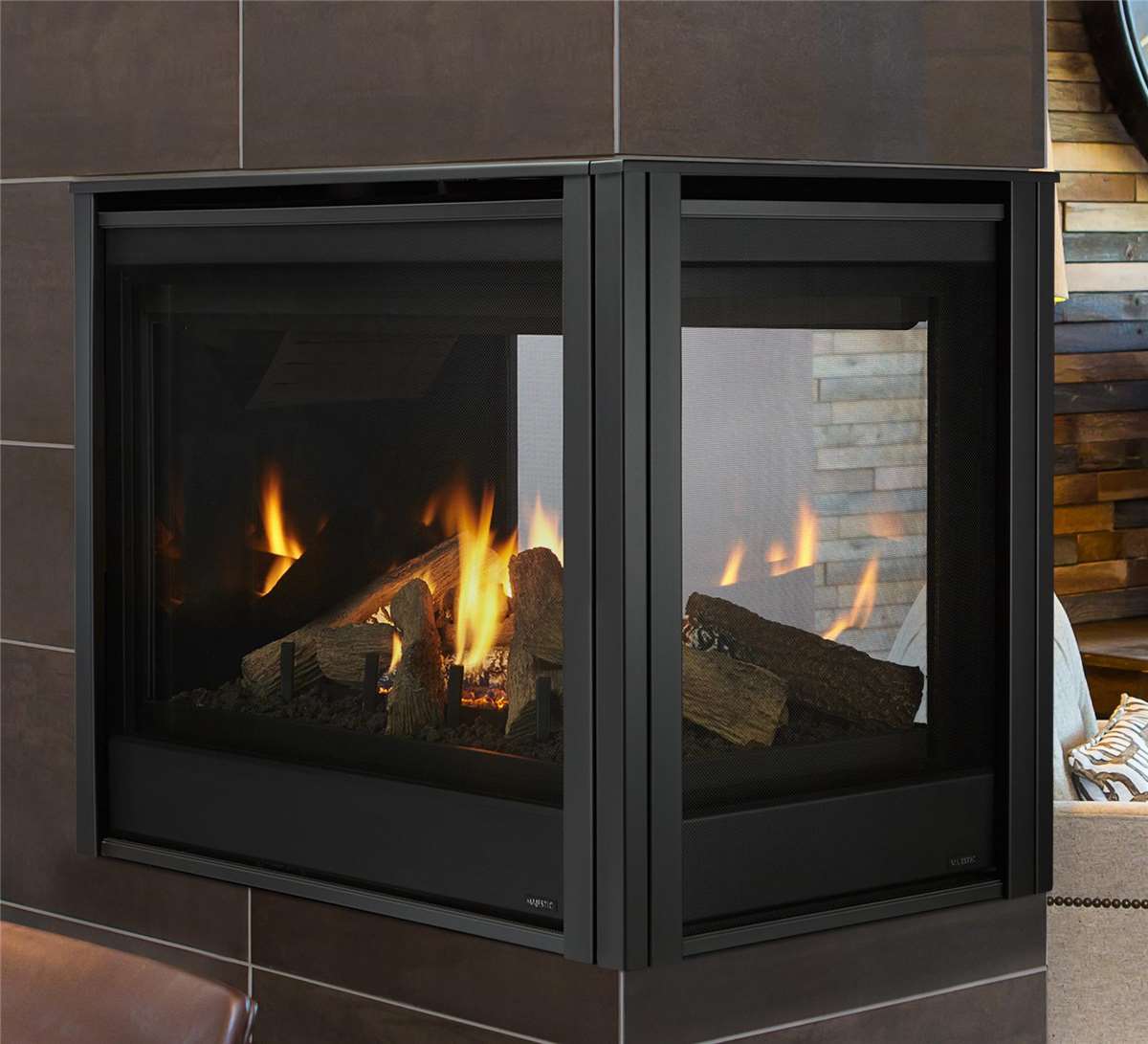 Pearl 3-sided peninsula designer direct vent gas fireplace.