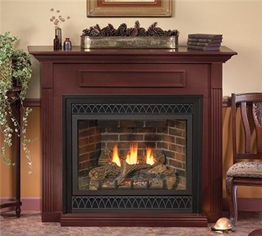 Tahoe Traditional Deluxe direct vent gas fireplace with decorative arch louvres.