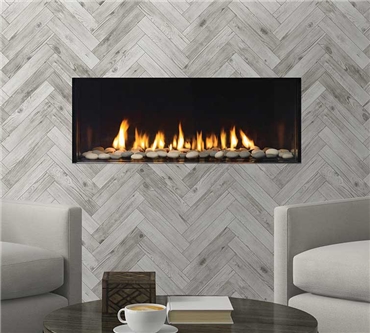 40" model with black reflective panels, volcanic stones, and black finishing trim.