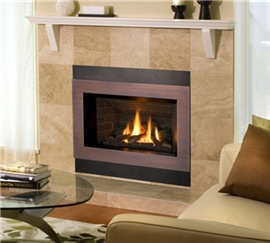 H4 gas fireplace with outer square surround and Copper inner bezel.