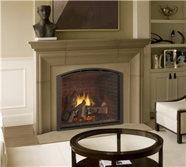 True 36" fireplace with arched firescreen front.